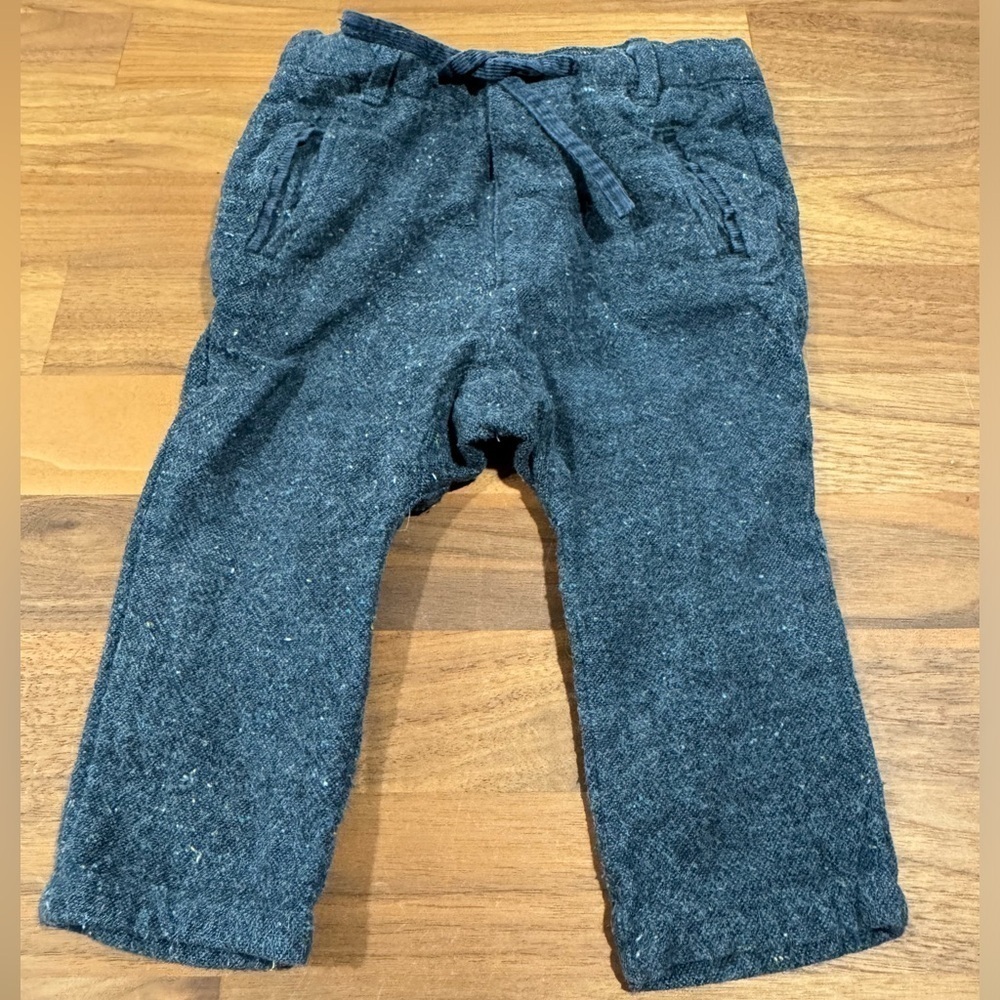 Zara blue speckled tie waist pants size 6-9 months